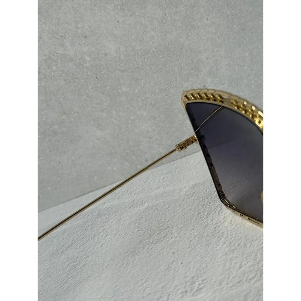 NEW Gucci GG1033S Oversized Gold Grey Lens Chain Sunglasses